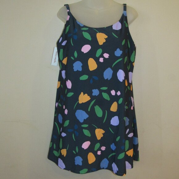 NWT Honey Mark Twilight Bouquet Blue Floral Swim Dress Romper One Piece sz L - Picture 1 of 4